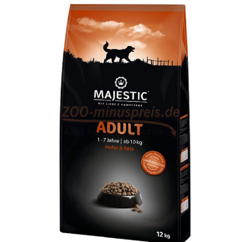 Hundefutter MAJESTIC Adult Medium, 12 kg mit Geflügel und Reis. Für