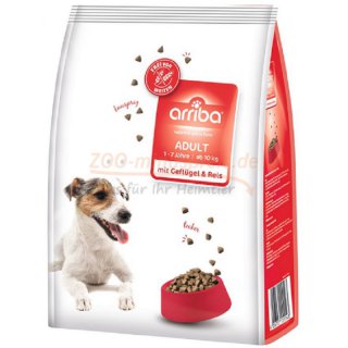Hundefutter ARRIBA Adult, Geflgel und Reis fr ausgewachsene Rassen, in 3 kg u. 12kg, ohne Zucker, Aromastoffe, Farbstoffe und Weizen
